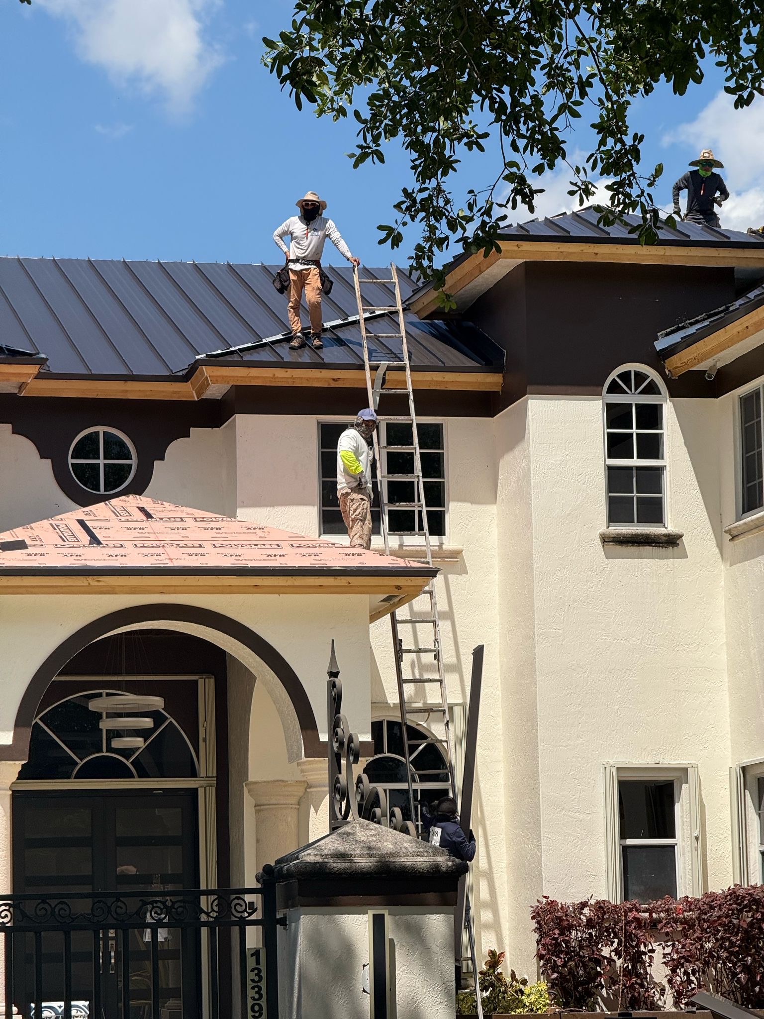 Tile roof teardown aerial view