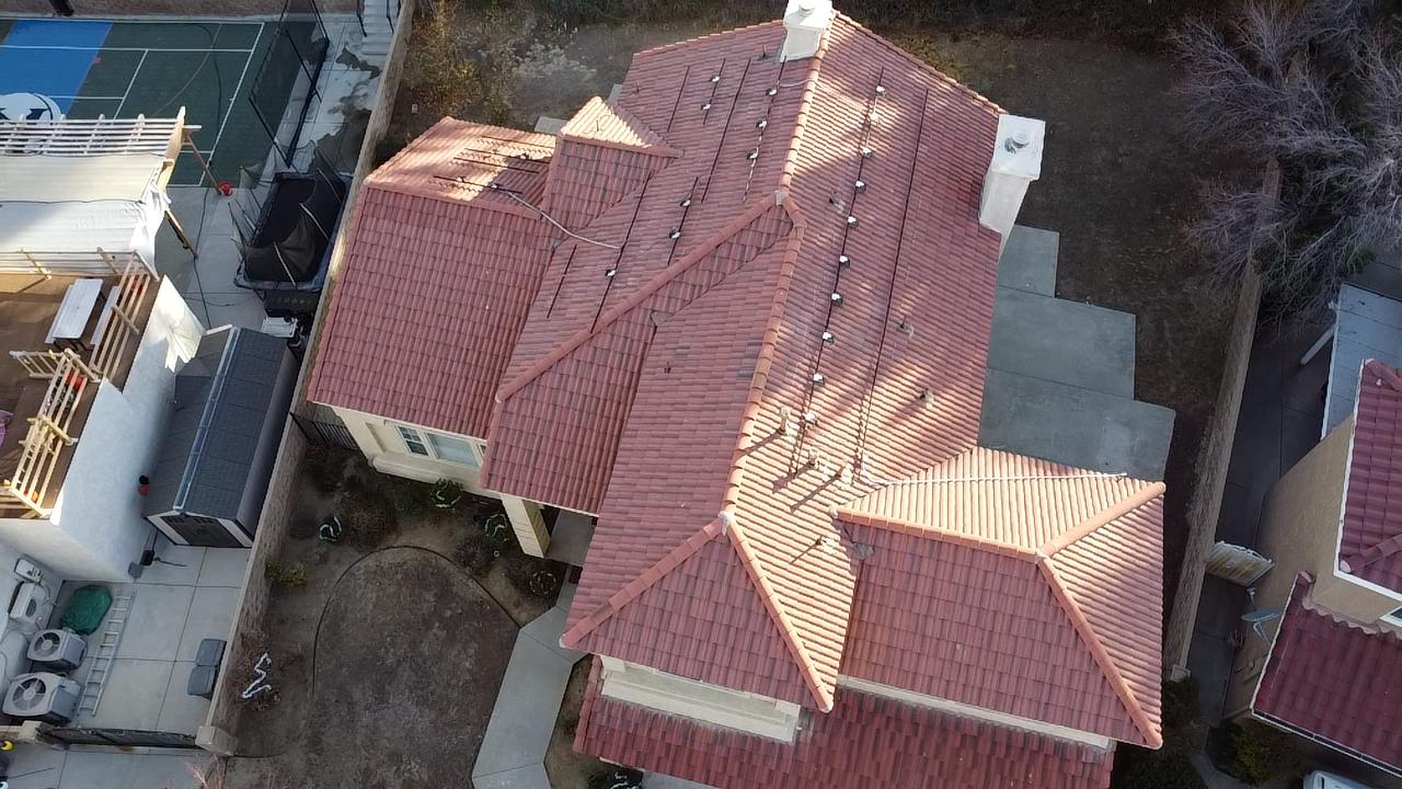 Aerial view terracotta tile roof